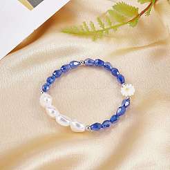 3шт натуральная раковина и пластиковые жемчужные цветы и стеклянные бусы ожерелья и эластичный браслет&nbsp;SJEW-SW00010-03