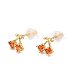 Серьги-гвоздики из вишневой латуни с микропаве из кубических цирконий&nbsp;EJEW-P331-08G