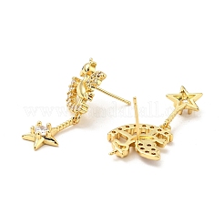 Кубический цирконий хоббихорс со звездой свисающие серьги-гвоздики&nbsp;EJEW-G297-02G