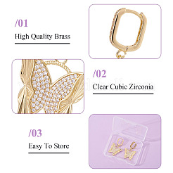 1 пара серег-колец в форме бабочек из латуни с прозрачным кубическим цирконием&nbsp;EJEW-TA0008-58