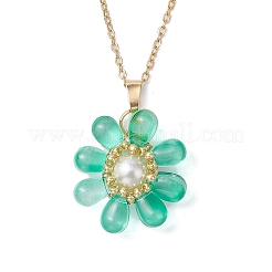 Стеклянные и стеклянные жемчужные бусины подвески ожерелья для женщин&nbsp;NJEW-MZ00106-02