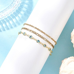 Браслеты из цепей и звеньев лампворк из нержавеющей стали 304 и сглаза для женщин&nbsp;BJEW-JB12449-02