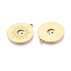 Плоская круглая подвеска из нержавеющей стали 304 с изображением луны и солнца.&nbsp;STAS-T073-06G