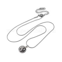 304 нержавеющая сталь кристалл и гагат стразы инь-янь кулон круглая змея цепи ожерелья для женщин&nbsp;NJEW-Z044-12P