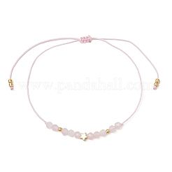 Натуральные круглые бусины из розового кварца плетеные браслеты из бусин для женщин&nbsp;BJEW-JB11655-07