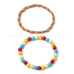 Набор из 2 браслета из 2 видов круглых синтетических бусин&nbsp;BJEW-JB11539