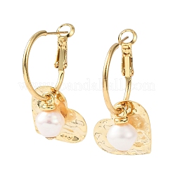 Серьги-кольца в форме сердца из латуни с натуральным жемчугом&nbsp;EJEW-Z159-03G