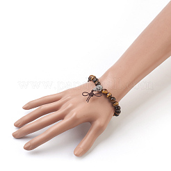 Браслеты из натурального круглого тигрового глаза&nbsp;BJEW-JB03845-05