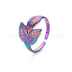 Кольцо-манжета из нержавеющей стали 304 радужного цвета в форме листа&nbsp;RJEW-N038-041M