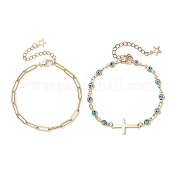 Цепочка-скрепка из нержавеющей стали 304 и цепочка-лэмпворк ручной работы с элементами сглаза&nbsp;BJEW-JB12451-01