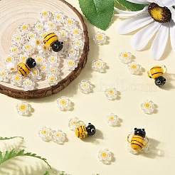 5 шт. бусины ручной работы в виде 3D пчел и 50 шт. стеклянные бусины в виде цветов миллефиори&nbsp;LAMP-YW0001-63