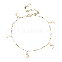 Женские браслеты на ногу из круглой искусственной жемчужины ABS и цепочек с кисточками из нержавеющей стали 304&nbsp;AJEW-AN00738-01