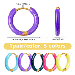 5 пара двухцветных серег-колец из нержавеющей стали 316 с эмалью&nbsp;EJEW-DC0001-39B
