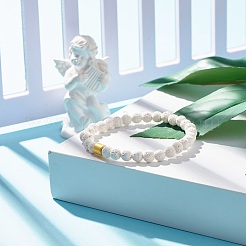 Браслет из натурального лавового камня (окрашенный) из круглых бусин со колонной из синтетического гематита&nbsp;BJEW-JB07578-02