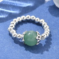 Платиновый оттенок железа шарик естественная смешанная каменные кольца перста простирания&nbsp;RJEW-JR00142