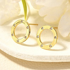 Кольцо серьги-гвоздики из латуни с микропаве и прозрачным цирконием&nbsp;EJEW-C126-04G