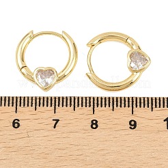 Серьги-кольца из латуни с микропаве и прозрачным кубическим цирконием в форме сердца&nbsp;EJEW-D348-13G