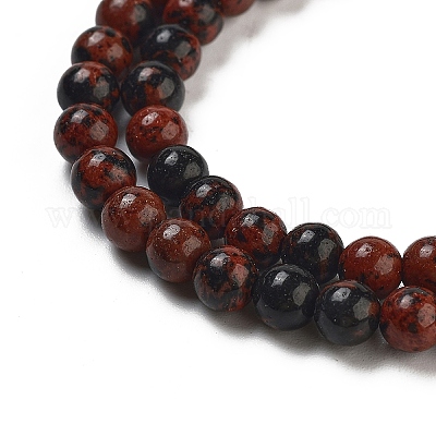 Круглый природных красного дерева обсидиана бисером нити G-N0120-20-4mm-1