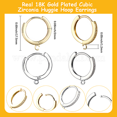 6 пара 2-цветная стойка покрытие латунь микро паве кубический цирконий серьги кольца фурнитура&nbsp;KK-BBC0021-75-1