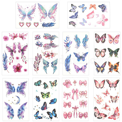 10 лист 10 цвета бабочка узор блестки боди-арт татуировки&nbsp;AJEW-SP0002-80-1