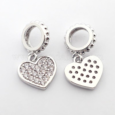 Латунные микро проложить кубического циркония большое отверстие европейского болтающийся сердце подвески ZIRC-N009-01M-1