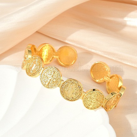 Плоский круглый браслет-манжета с крестом иисусом LS-BJEW-I298-03G-1