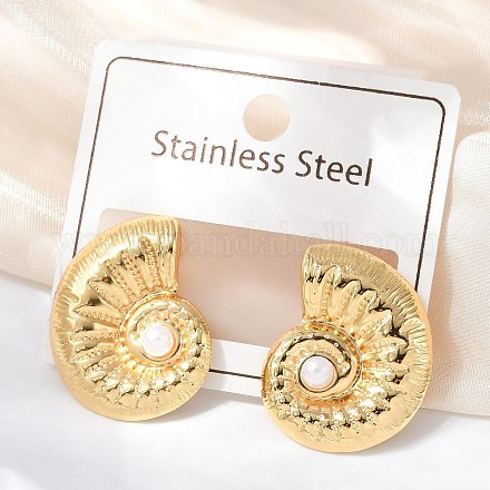 Серьги-гвоздики из АБС-пластика с жемчугом и нержавеющей сталью 304 STAS-D368-01A-G-1