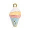 Brass Enamel Charms, Ice Cream Charms, Rack Plating, Long-Lasting Plated, Cadmium Free & Lead Free, Real 18K Gold Plated, Colorful, 15.5~16x7.5~8mm, Hole: 1.2mm