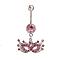 Piercing Jewelry Real Platinum Plated Brass Rhinestone Mask Navel Ring Belly Rings, Light Rose, 38x22mm, Bar Length: 3/8