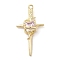 Alloy Rhinestone Pendants, Golden, Cross Charms, Light Rose, 35x18x9mm, Hole: 1.5mm