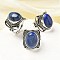 Natural Lapis Lazuli Adjustable Rings, Lead Free & Cadmium Free, Antique Silver Plated Brass Finger Rings for Women, Oval, 20.5mm, Inner Diameter: 17mm
