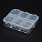 Polypropylene Plastic Bead Containers, Flip Top Bead Storage, 6 Compartments, Rectangle, Clear, 6.5x5.5x1.6cm