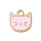 Rack Plating Alloy Enamel Charms, Cadmium Free & Lead Free, Light Gold, Cat Shape Charm, Misty Rose, 14.5x13x1mm, Hole: 2.5mm