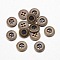 Alloy Buttons, 4-Hole, Flat Round, Tibetan Style, Antique Bronze, 15x2mm, Hole: 1mm