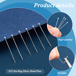 60 шт. 925 булавки с головкой из стерлингового серебра&nbsp;STER-PH0001-87