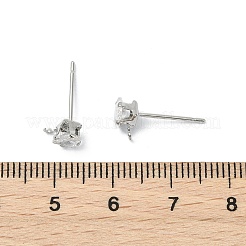 Квадратная фурнитура для сережек-гвоздиков из латуни с прозрачным кубическим цирконием&nbsp;XGR0103P-115P