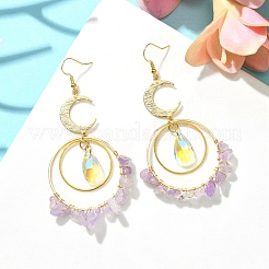 Латунные серьги с подвесками в виде луны и колец&nbsp;EJEW-TA00393