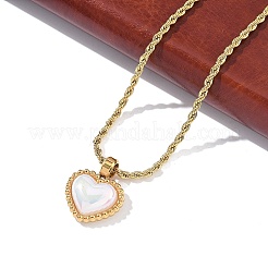 304 нержавеющая сталь паве ракушка сердце кулон веревка цепь ожерелья для женщин&nbsp;NJEW-Z070-02G