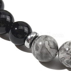 Браслеты из круглых бусин опалита и натурального черного обсидиана&nbsp;WG6A8BD-08