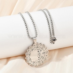 Ожерелья с подвеской в виде цветка мандалы из нержавеющей стали 201&nbsp;NJEW-K253-35P
