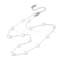 Женские ожерелья-цепочки из нержавеющей стали 304 с плоскими круглыми бусинами из АБС-пластика и жемчугом&nbsp;NJEW-G190-03P