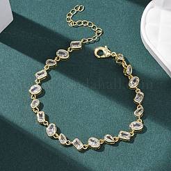 Латунные браслеты-цепочки с микропаве из прозрачных кубических цирконий для женщин&nbsp;BJEW-K274-13G