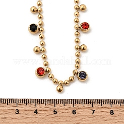 Женские нагрудные ожерелья из нержавеющей стали 304 с разноцветными круглыми кисточками и кубическими циркониями&nbsp;NJEW-D350-01G