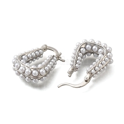 Серьги-кольца U-образной формы из латуни и искусственного жемчуга ABS с покрытием из стойки&nbsp;EJEW-I310-18P