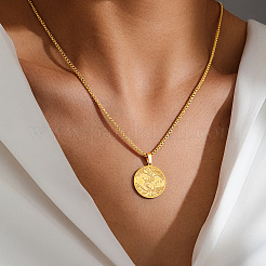 Женские кулоны с подвеской в виде дерева из нержавеющей стали 201 с плоским круглым тиснением&nbsp;FS-WG3CDF6-01