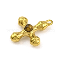 Подвески-кресты из натурального тигрового глаза и нержавеющей стали 304&nbsp;STAS-H221-01G-08