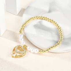 Браслеты с подвесками из латуни с микропаве из кубического циркония для женщин&nbsp;LS-BJEW-M050-02G-03