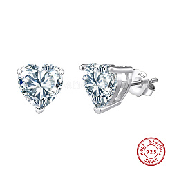 925 серьги-гвоздики из стерлингового серебра с прозрачным кубическим цирконием&nbsp;EJEW-G443-07P