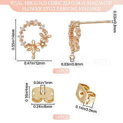10 шт. фурнитура для сережек-гвоздиков в форме цветка из латуни с микропаве из прозрачного кубического циркония&nbsp;KK-BBC0008-34