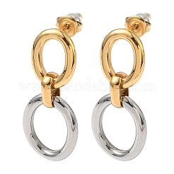 Двухцветные овальные серьги-гвоздики из нержавеющей стали 304&nbsp;EJEW-K268-66GP